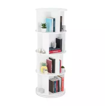 Relaxdays Drehendes B&uuml;cherregal, 12 F&auml;cher, MDF, wei&szlig;, 50x138x50cm