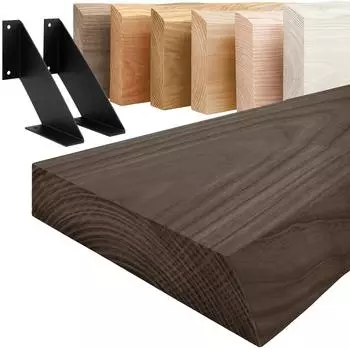 LAMO Manufaktur Wandregal Massivholz Baumkante, schwarz, 40cm (SW10775.265)