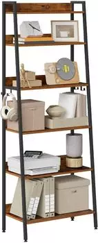 Woltu Leiterregal 6 Ebenen Industriestil Holzoptik+schwarz, 64x187,5x36cm