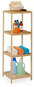 Relaxdays Badregal Bambus, schmal, 4 Ablagen, 38x116,5x39,5cm
