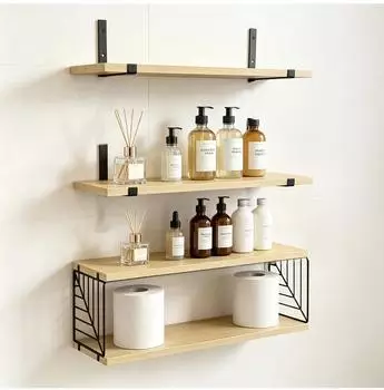 Relaxdays Wandregal 3er-Set, hellbraun, Holzwerkstoff/Metall, 40x15x15cm