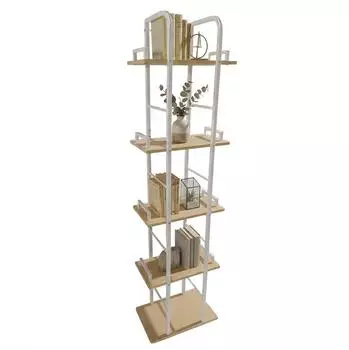 Relaxdays Standregal 5 Ablagen, 143x38x24cm, wei&szlig;/natur