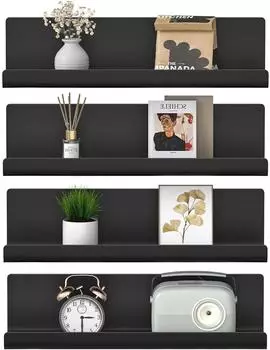 LuxusKollektion Wandregal selbstklebend, Kunststoff, schwarz, 32cm, 4er-Set