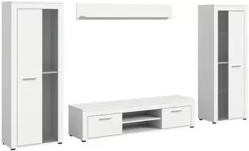 ebuy24 Jam Wohnwand J28, wei&szlig;, 4-tlg. (310x35x159cm) (61-X8BA9W04)