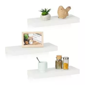 Relaxdays Wandregal 3er-Set, wei&szlig;, 38x15cm, Holzwerkstoff/Metall
