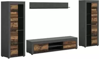 xonox.home Jam Wohnwand 4-tlg., Old Wood/Matera Nachbildung, 310x310x35cm (J21)