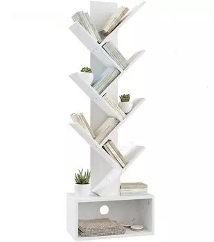 Relaxdays B&uuml;cherregal Buchturm 6 Ebenen, 38x113x20cm, wei&szlig;