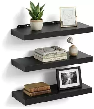 Relaxdays Wandregal 3er Set, Holzoptik, Metall, schwarz, 50x23x4cm