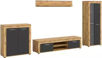xonox.home Jam Wohnwand Eiche/grau, 330x159x35cm