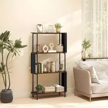HomCom Standregal mit 4 Ebenen, geschwungenes Design, braun, 80x30x141cm