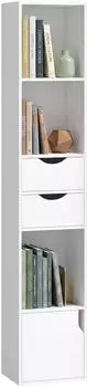 HomCom Bücherregal mit 3 Regalebenen und 2 Schubladen, schmal, weiß, 30x24x158cm