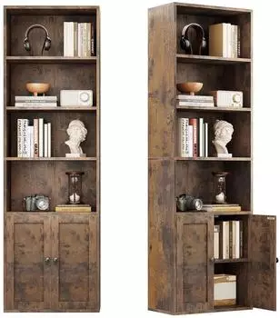 LuxusKollektion Bücherregal mit Türen, 6 Ebenen, 176,4x48x24cm, braun
