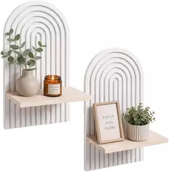 Relaxdays Wandregal Regenbogen Boho 2er Set, 35x18x13cm