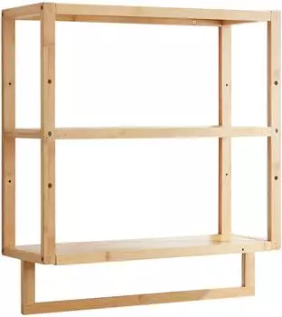 en.casa Östra Wandregal mit Handtuchhalter, 3 Ablagen, Bambus (59x52x21cm)
