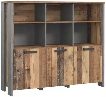 Forte CLIF B&uuml;cherregal 3 T&uuml;ren, Old Wood Vintage/Betonoptik dunkelgrau