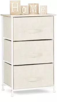 Relaxdays Regalsystem 3 Stoff-Schubladen, Metall/Holz, 73x45x30cm, beige (10023325_469)