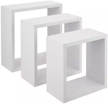 Hom&eacute;a 3er-Set W&uuml;rfel-Wandregale Holz, wei&szlig;, 30/26,5/23cm