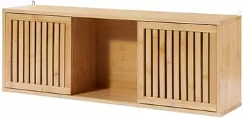 en.casa Wandregal Ypäjä mit 2 Schiebetüren, Bambus, 93x20x33cm