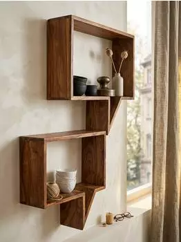 KADIMA DESIGN Mumbai Wandregal 2er-Set, Sheesham massiv, dunkelbraun, 50x13x49cm
