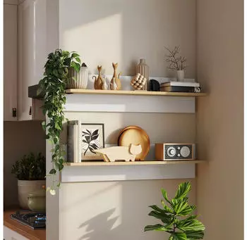 HomCom Wandregal 2er-Set, 80x20x16,5cm, weiß/Naturholz