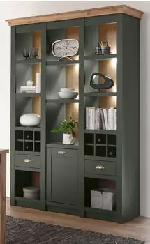 Furn.Design Norwich Regalschrank grün/Wotan Eiche, 7 Fächer, 147x207x45cm (800001011018)