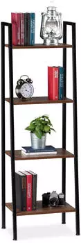 Relaxdays Leiterregal 4 Ablagen, Metall/Holzwerkstoff, mehrfarbig, 44x136x31,5cm