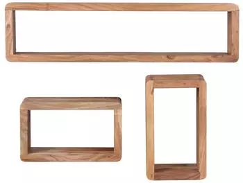 KADIMA DESIGN BOHA Wandregal 3er-Set, Akazie Massivholz, Landhausstil
