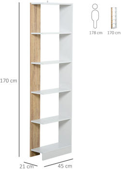 HomCom Bücherregal 45x21x170cm Eiche weiß (833-803)