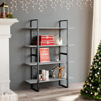 vidaXL B&uuml;cherregal 4 F&auml;cher Betongrau 100x30x140 cm Holzwerkstoff