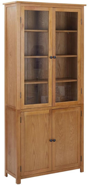 vidaXL Bücherschrank mit 4 Türen 90x35x200 cm Eiche Massivholz & Glas