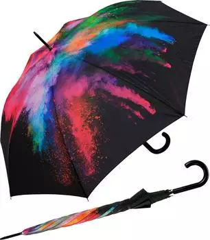 Happy Rain Holy Explosion Stockschirm mit Auf-Automatik, schwarz/bunt