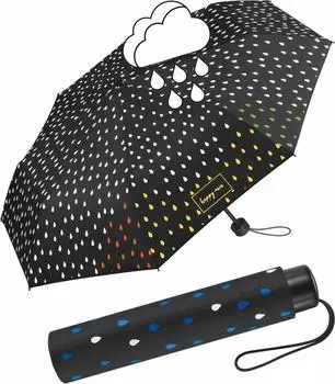 Happy Rain Rain Drops Mini-Taschenschirm Farbwechsel, schwarz