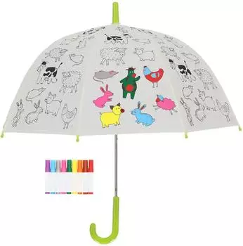 Esschert Kinder-Regenschirm Bauernhoftiere zum Ausmalen, Ø70cm, 9 Marker