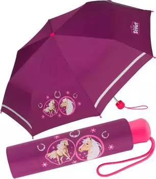 Scout Kinder-Taschenschirm "Pink Horse" mit Reflexstreifen, 90cm