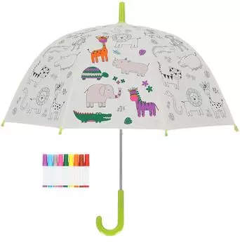 Esschert Kinder-Regenschirm mit Dschungeltieren, zum Ausmalen (ESS-KG281)