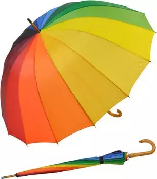 Falcone Stockschirm 16-teilig sturmfest Holzgriff, Regenbogen (LR-80-823)