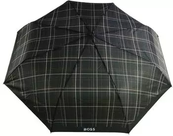 Hugo Boss Taschenschirm kariert schwarz, Griff aus Kunstleder (58837103)