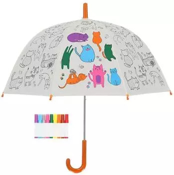 Esschert Kinder-Regenschirm "Katzen" zum Ausmalen, Ø70cm