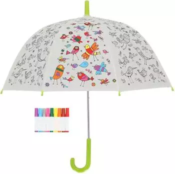 Esschert Kinder-Regenschirm mit Vögeln, zum Ausmalen (PiY)