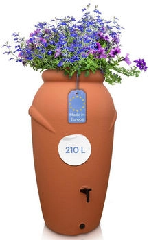 YourCasa Amphore Regentonne 210 Liter mit Wasserhahn bepflanzbar terracotta