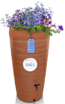 YourCasa Regentonne 240 Liter Wave Design Frostsicher mit Wasserhahn bepflanzbar (IMDZ40)