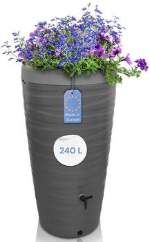 YourCasa Regentonne 240 Liter Wave Design mit Wasserhahn bepflanzbar grau