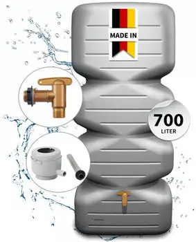 Garantia Gartentank Komplett-Set 700 L betongrau inkl. Auslaufhahn und Fallrohranschluss
