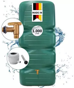 Garantia Gartentank Komplett-Set 1000 L dunkelgr&uuml;n inkl. Kunststoff-Auslaufhahn und Fallrohranschluss