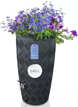YourCasa Regentonne 240 Liter Anthrazit mit Wasserhahn