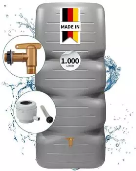 Garantia Gartentank Komplett-Set 1000 L betongrau + Kunststoff-Auslaufhahn + Fallrohranschluss