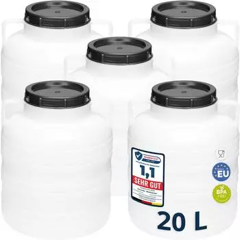 Garronda Weithalsfass 20L BPA-frei, 5er-Set, weiß (GD-STE-Barrel-B20L-5B-White-20)