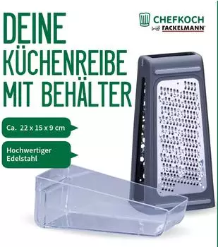 Fackelmann K&uuml;chenreibe mit Beh&auml;lter, Edelstahl & HIPS, sp&uuml;lmaschinengeeignet