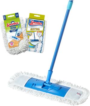 Spontex Bodenwischer Extra, inkl. 2 Wischbezüge, Flachwischer mit Teleskopstiel, 48,5cm