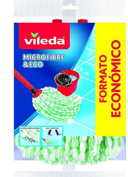 Vileda Microfibre Eco Wischmopp-Nachfüllpackung, 100% Mikrofaser, hohe Reinigungs- und Saugfähigkeit, Grün/Weiß, 2 Stück